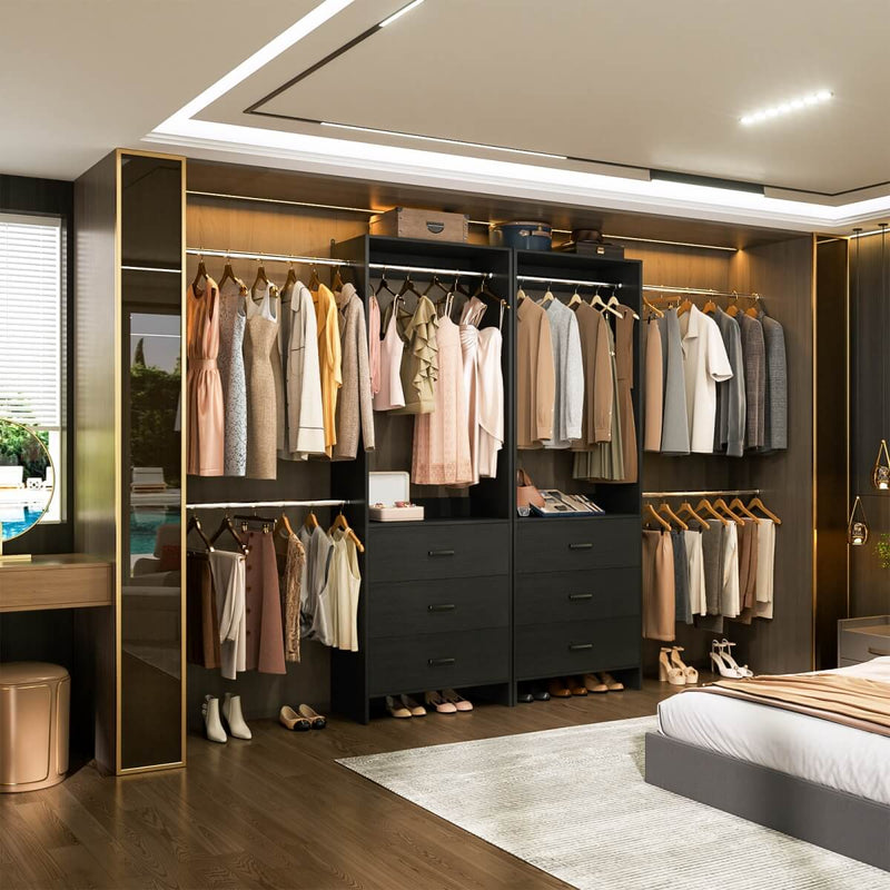 47.4-141.7 inches Adjustable Closet System, 6 Drawers and 6 Hanging Rods