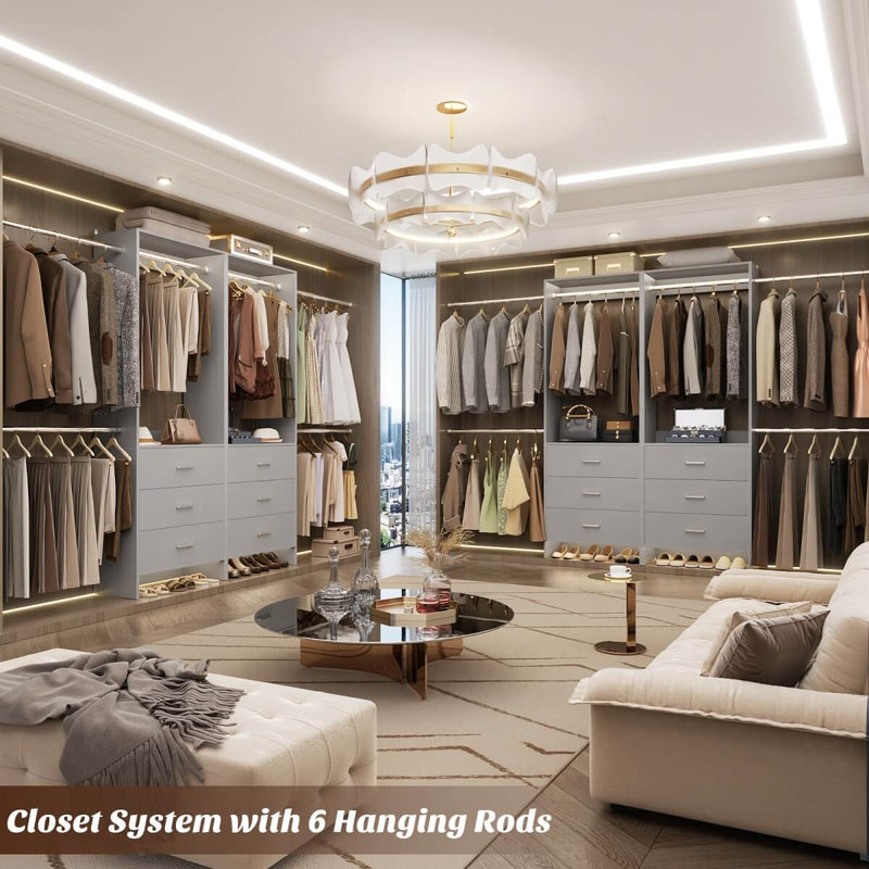 47.4-141.7 inches Adjustable Closet System, 6 Drawers and 6 Hanging Rods