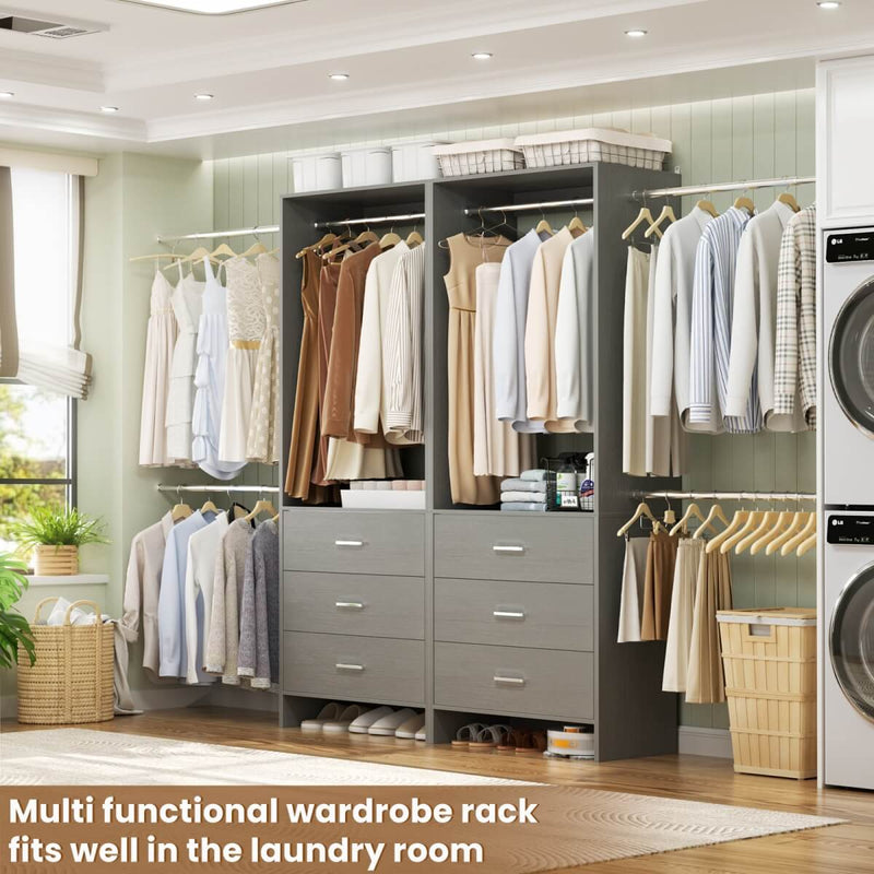 47.4-141.7 inches Adjustable Closet System, 6 Drawers and 6 Hanging Rods