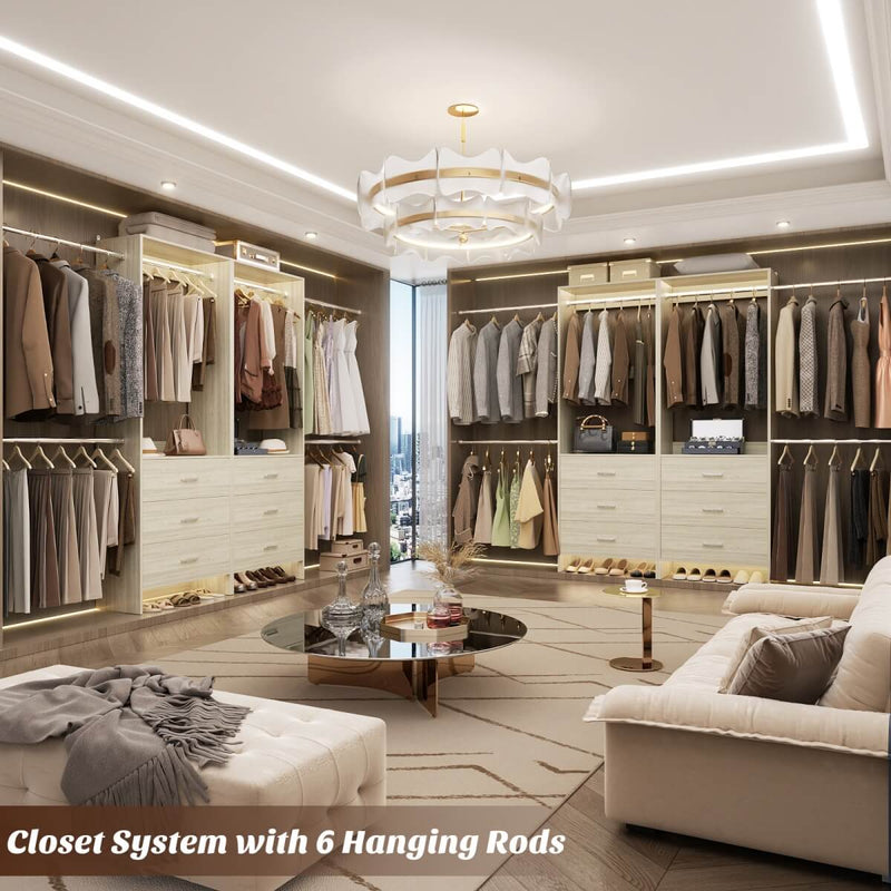 47.4-141.7 inches Adjustable Closet System, 6 Drawers and 6 Hanging Rods