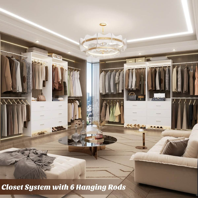 47.4-141.7 inches Adjustable Closet System, 6 Drawers and 6 Hanging Rods