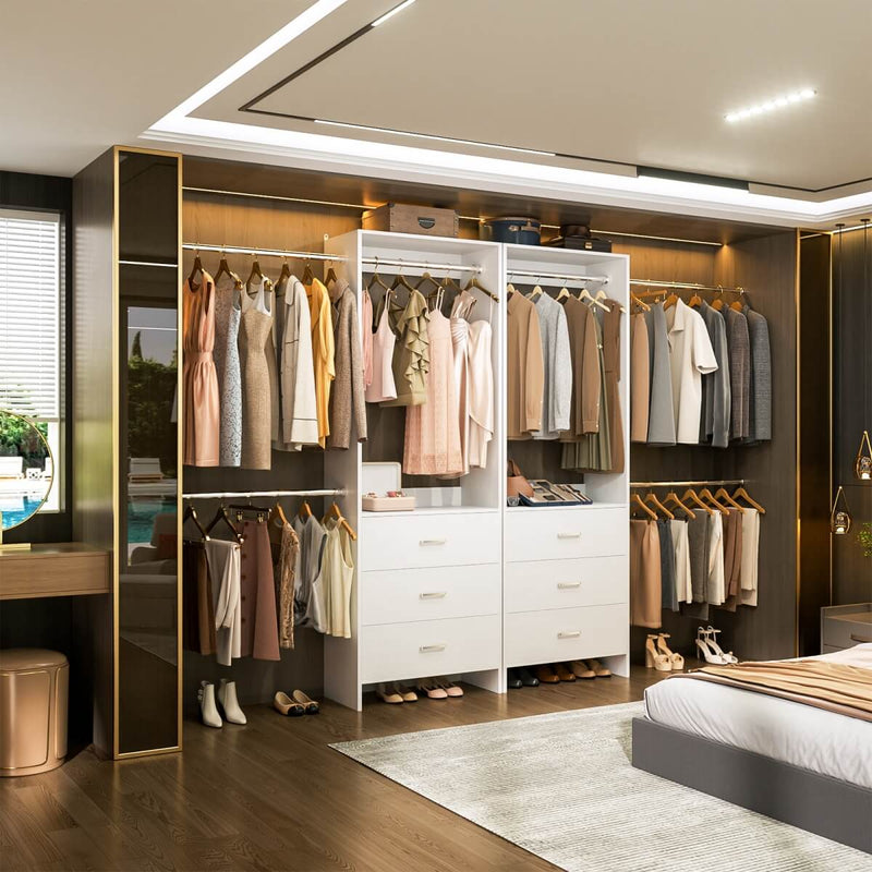 47.4-141.7 inches Adjustable Closet System, 6 Drawers and 6 Hanging Rods