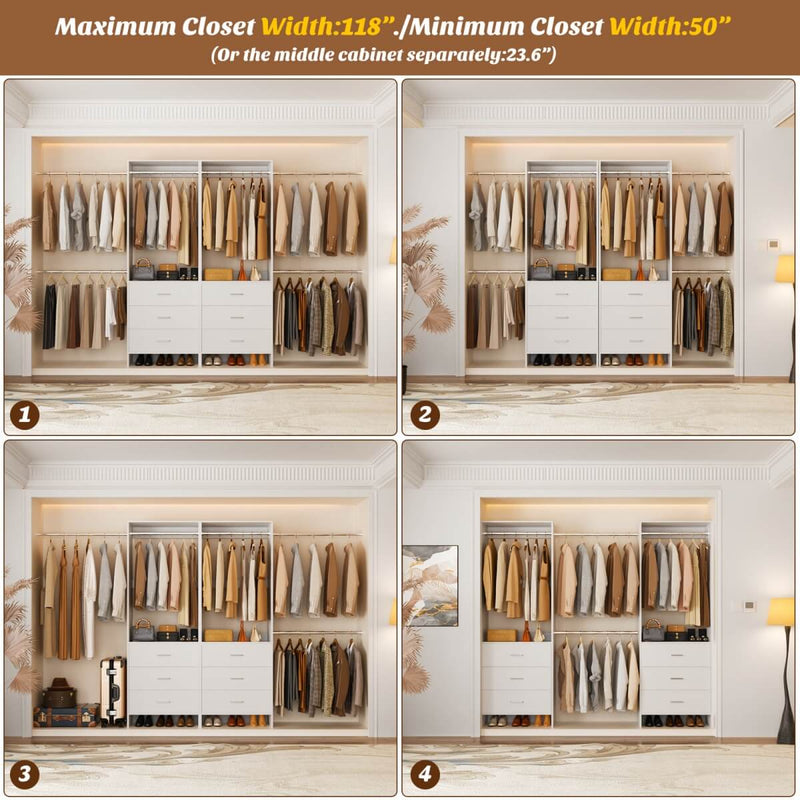 47.4-141.7 inches Adjustable Closet System, 6 Drawers and 6 Hanging Rods