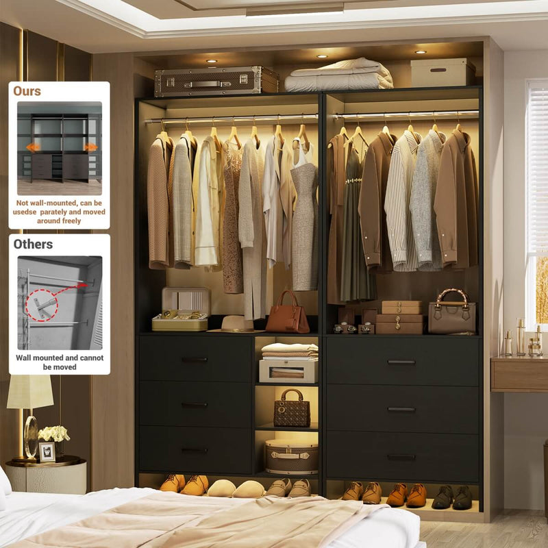 Closet Organizers Set of 2, Walk-in Closet System with Hanging Rods and Drawers