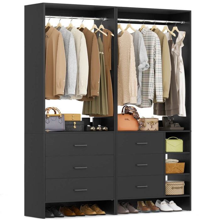 Closet Organizers Set of 2, Walk-in Closet System with Hanging Rods and Drawers