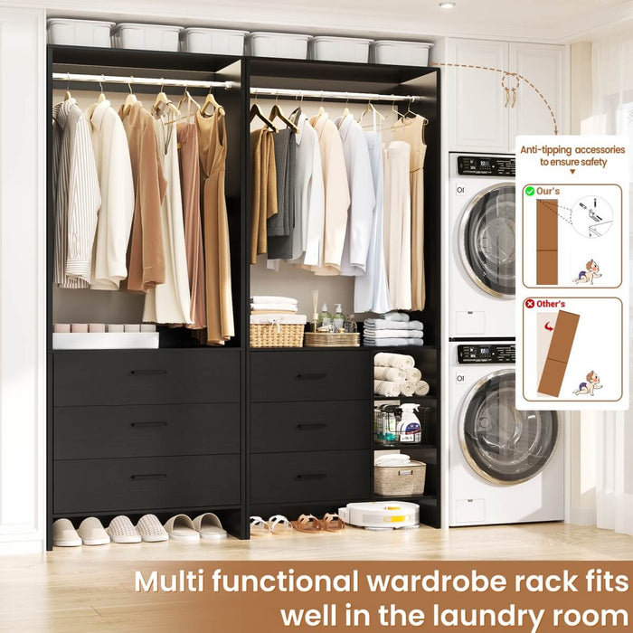 Closet Organizers Set of 2, Walk-in Closet System with Hanging Rods and Drawers