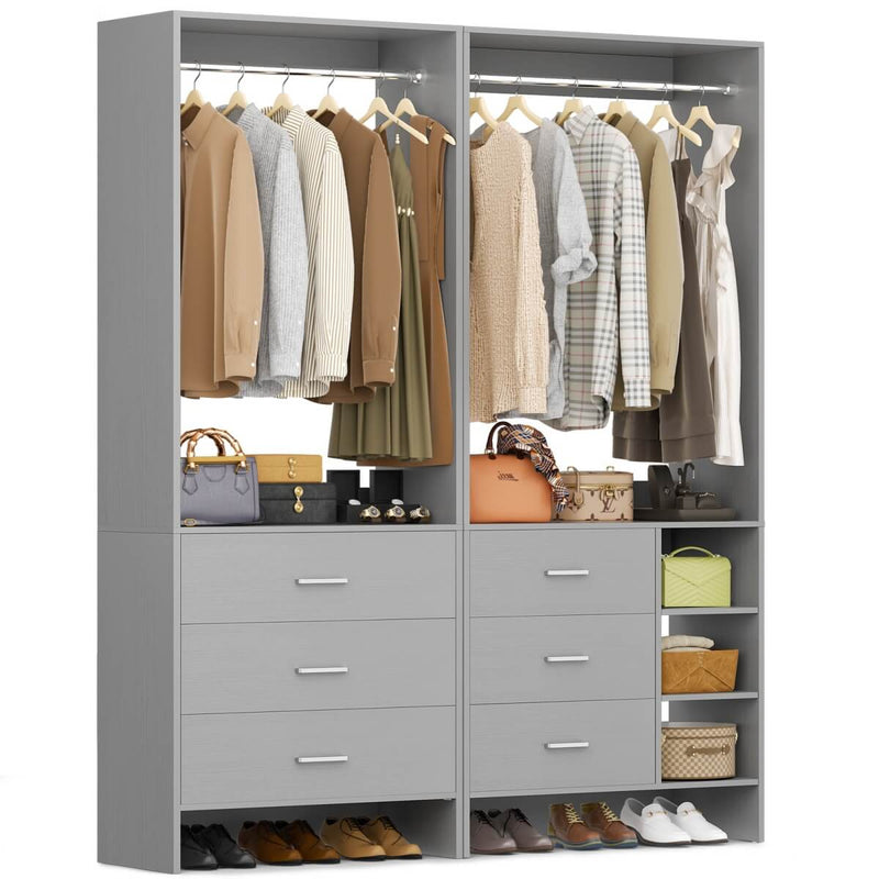 Closet Organizers Set of 2, Walk-in Closet System with Hanging Rods and Drawers