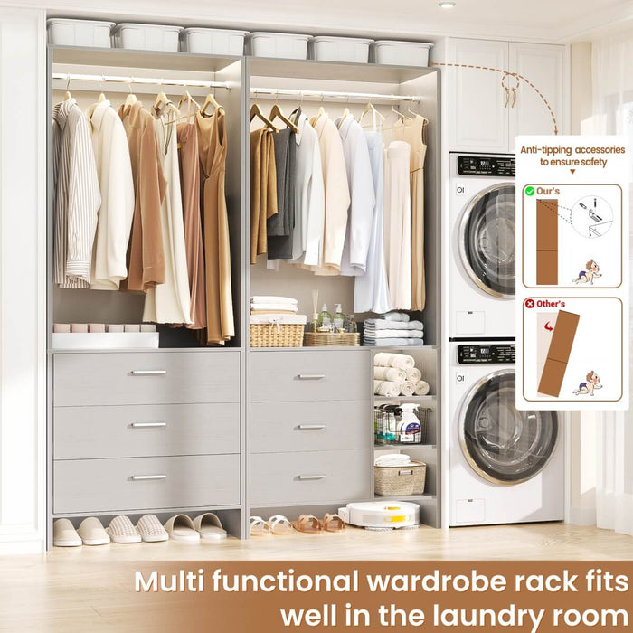 Closet Organizers Set of 2, Walk-in Closet System with Hanging Rods and Drawers