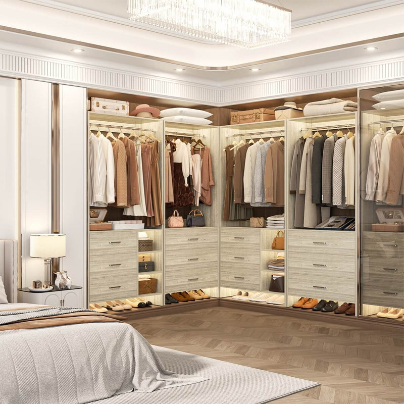 Closet Organizers Set of 2, Walk-in Closet System with Hanging Rods and Drawers