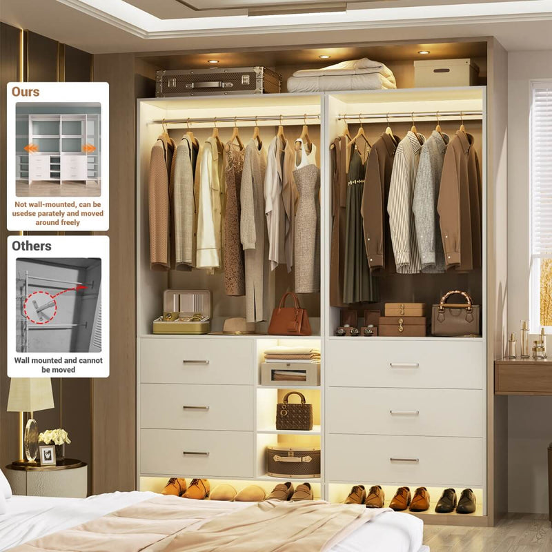 Closet Organizers Set of 2, Walk-in Closet System with Hanging Rods and Drawers