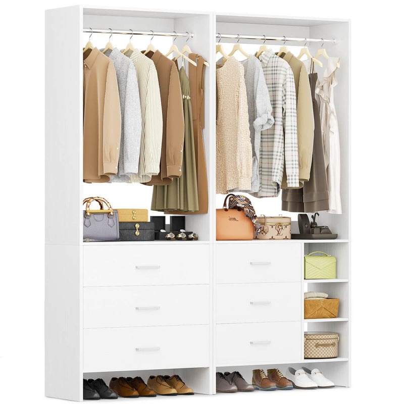 Closet Organizers Set of 2, Walk-in Closet System with Hanging Rods and Drawers