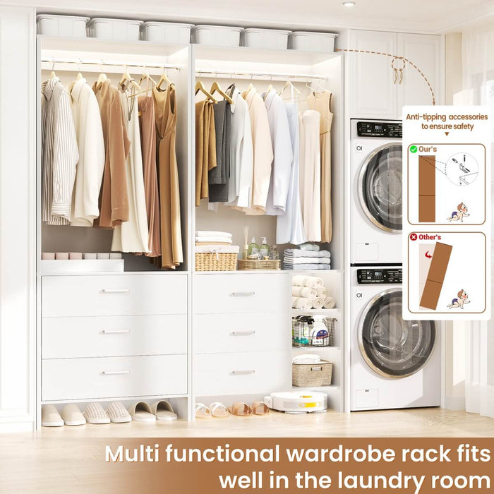Closet Organizers Set of 2, Walk-in Closet System with Hanging Rods and Drawers