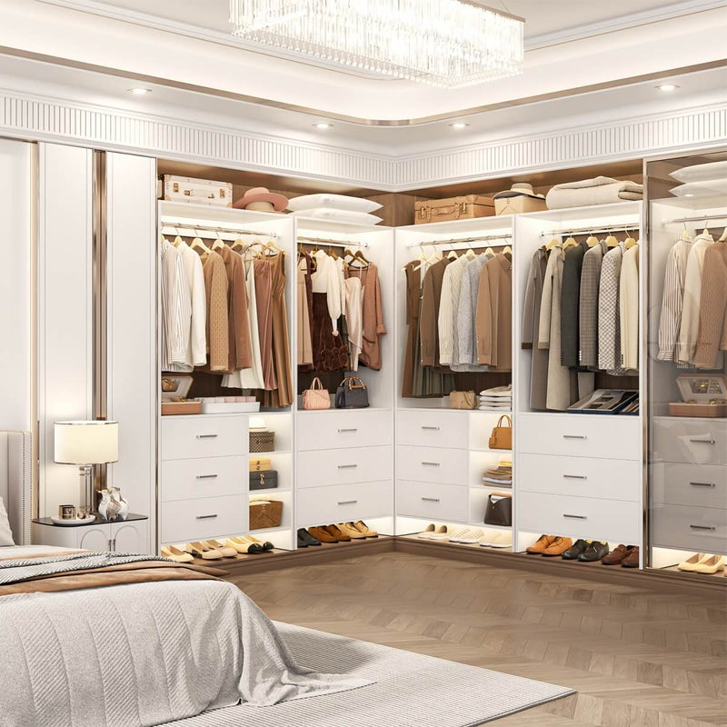 Closet Organizers Set of 2, Walk-in Closet System with Hanging Rods and Drawers