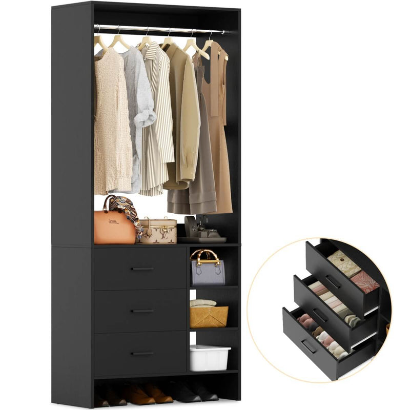 2.5FT Walk in Closet System with 3 Drawers & 1 Hanging Rod