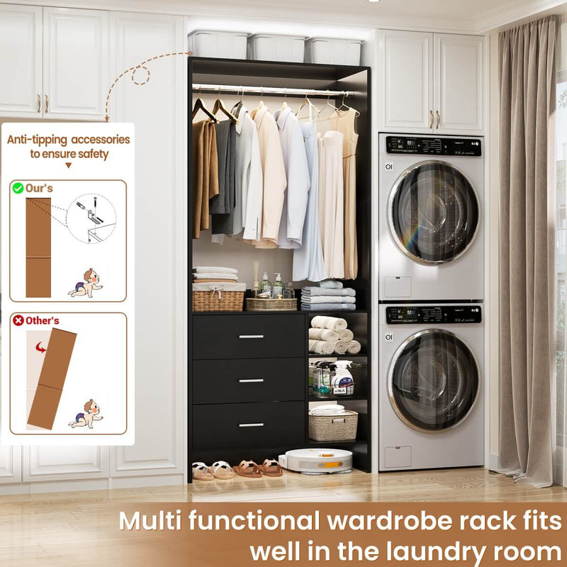 2.5FT Walk in Closet System with 3 Drawers & 1 Hanging Rod