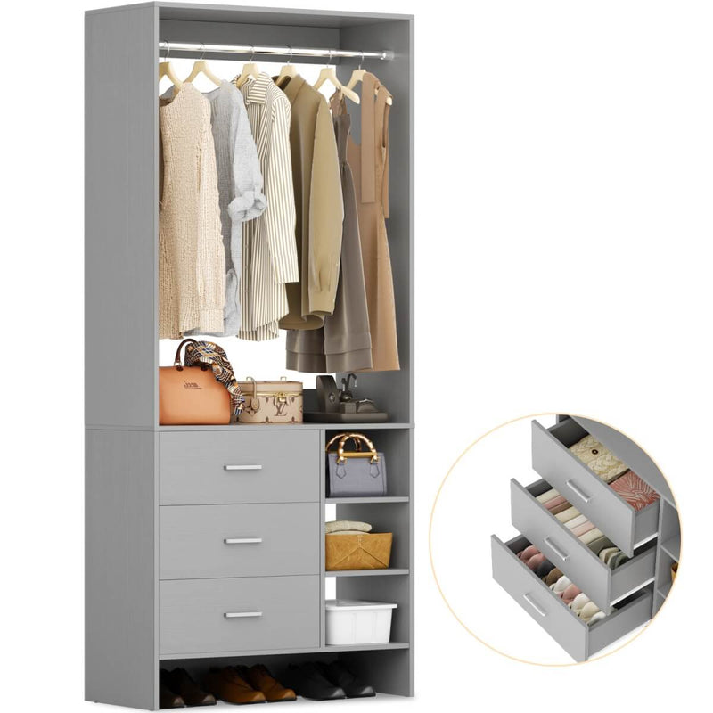 2.5FT Walk in Closet System with 3 Drawers & 1 Hanging Rod