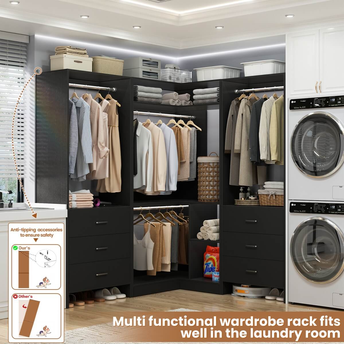 Aheaplus 81'' Closet System with 6 Drawers, 4 Hanging Rods