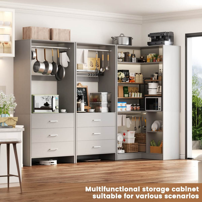 81'' Closet System with 6 Drawers, 4 Hanging Rods & Corner Tower, Set of 3