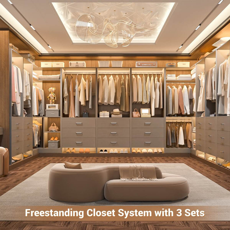 81'' Closet System with 6 Drawers, 4 Hanging Rods & Corner Tower, Set of 3