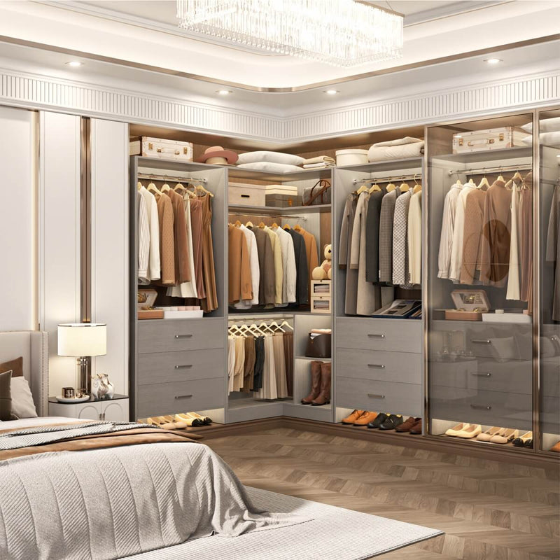 81'' Closet System with 6 Drawers, 4 Hanging Rods & Corner Tower, Set of 3