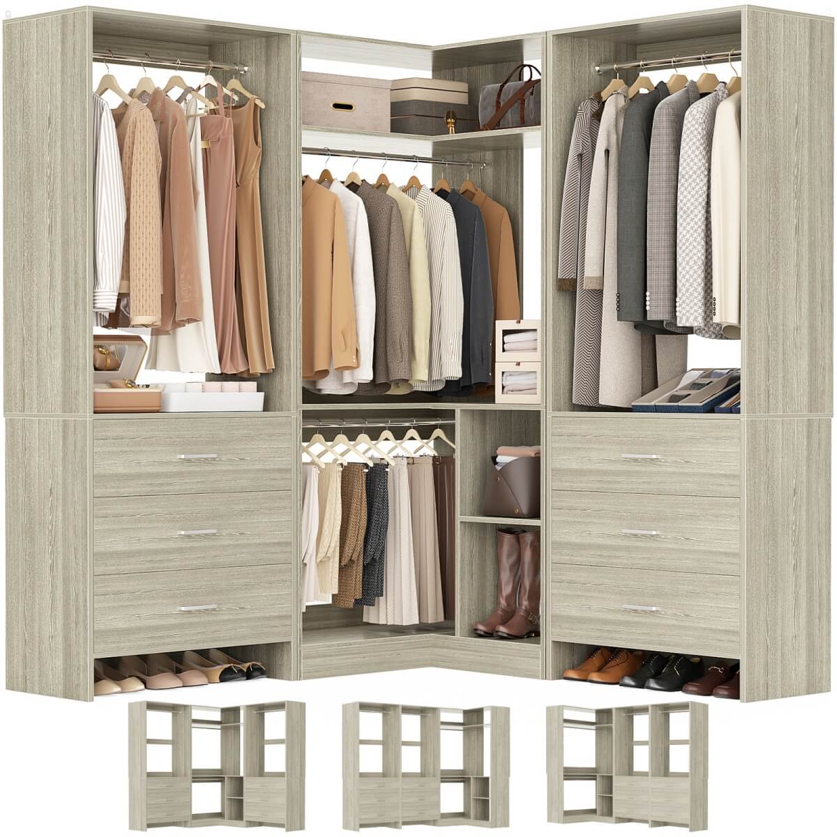 Aheaplus 81'' Closet System with 6 Drawers, 4 Hanging Rods
