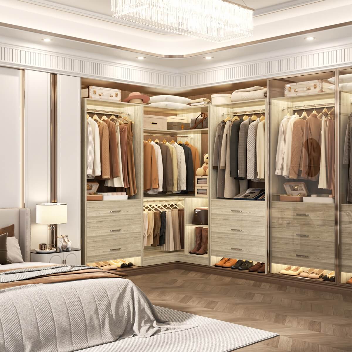 Aheaplus 81'' Closet System with 6 Drawers, 4 Hanging Rods