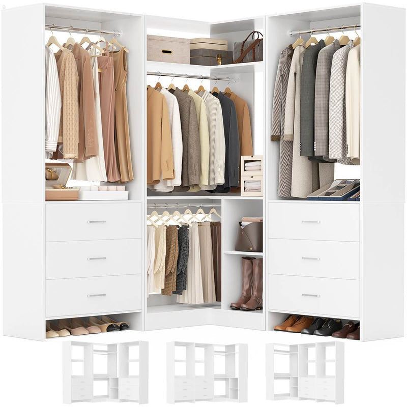 81'' Closet System with 6 Drawers, 4 Hanging Rods & Corner Tower, Set of 3