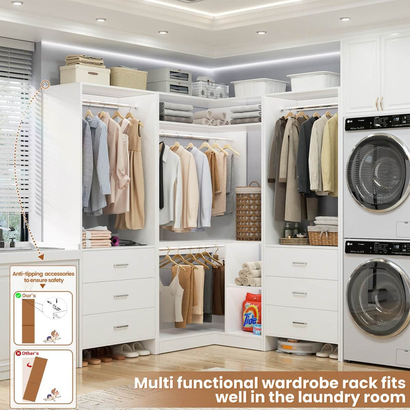 81'' Closet System with 6 Drawers, 4 Hanging Rods & Corner Tower, Set of 3