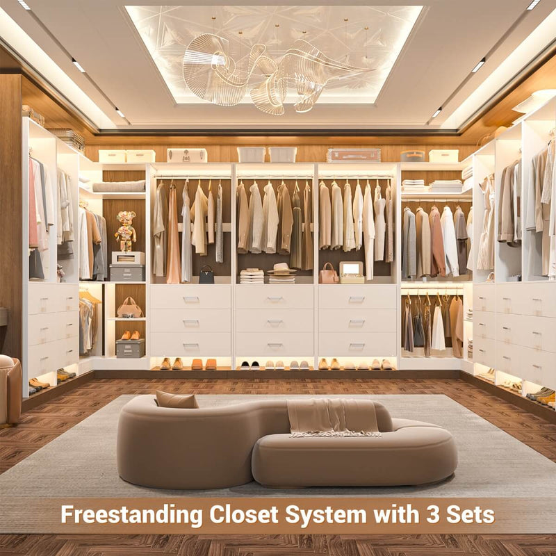 81'' Closet System with 6 Drawers, 4 Hanging Rods & Corner Tower, Set of 3