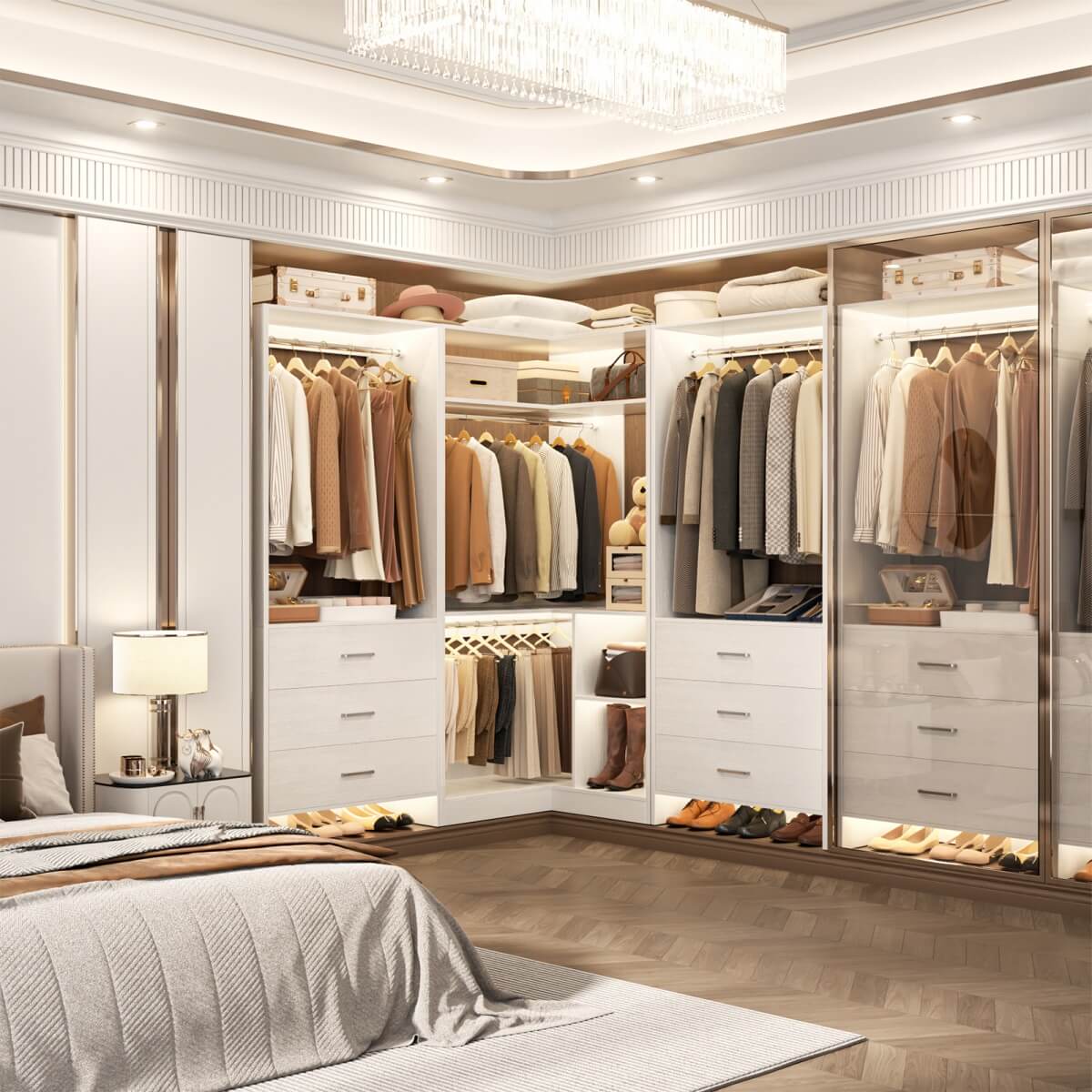 Aheaplus 81'' Closet System with 6 Drawers, 4 Hanging Rods