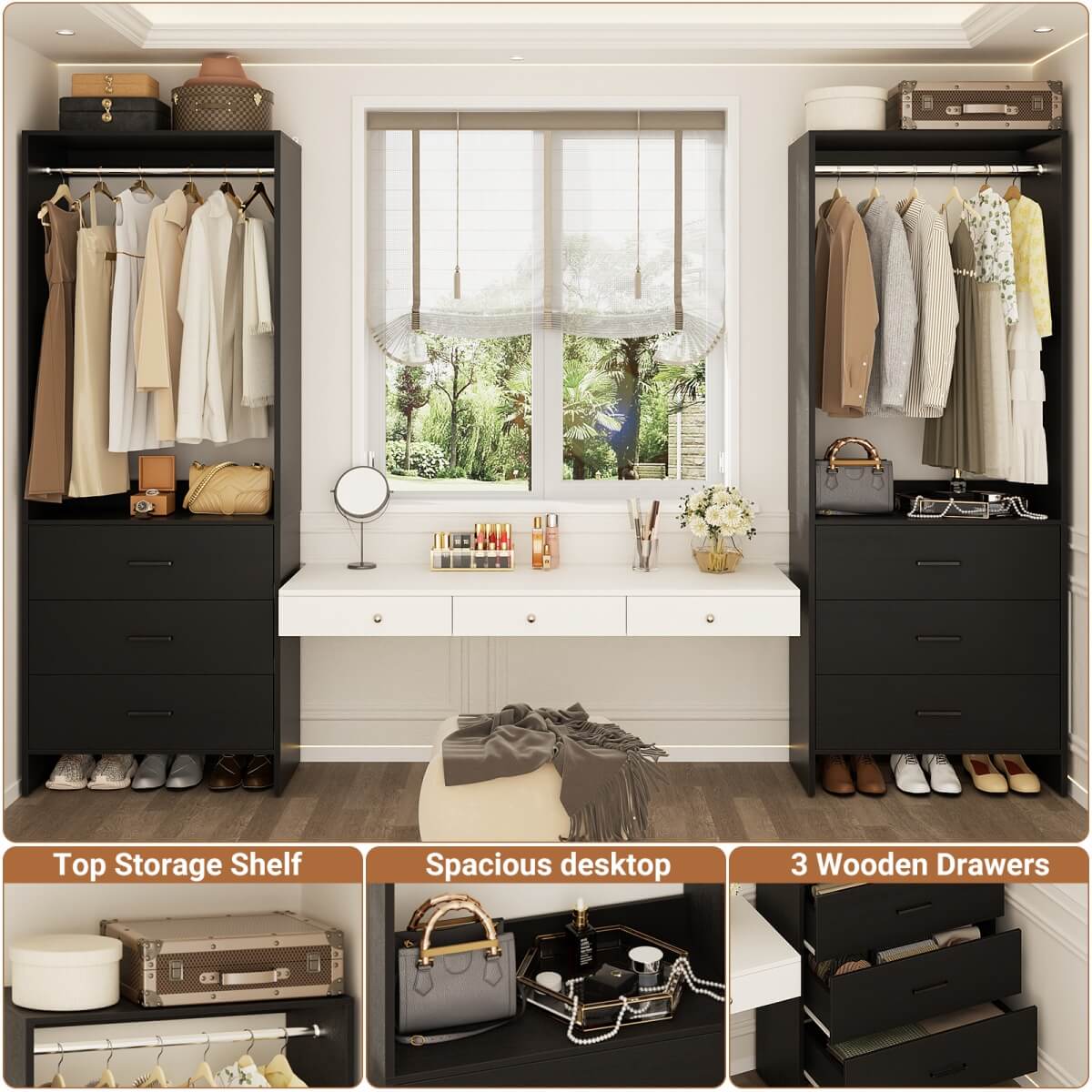 Aheaplus 4FT Wardrobe Closet System Bundle with 6 Drawers and 2