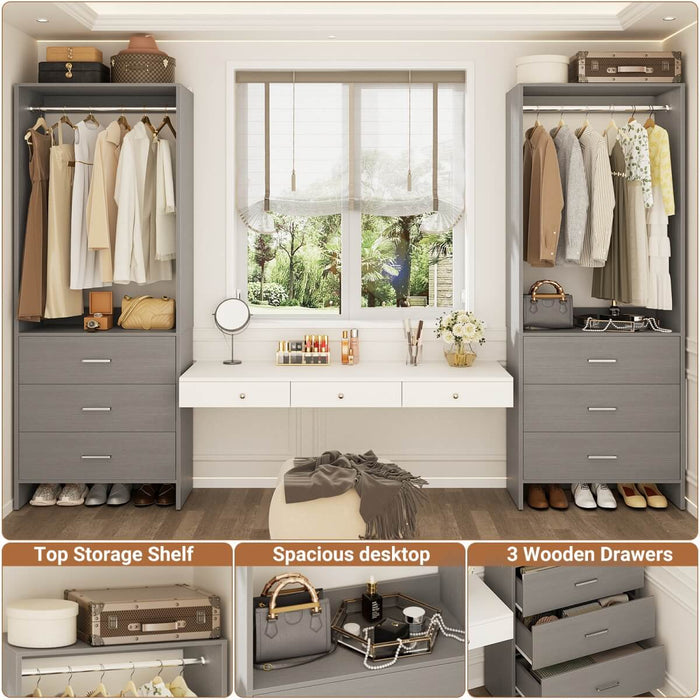 4FT Wardrobe Closet System Bundle with 6 Drawers and 2 Hanging Rods, Set of 2