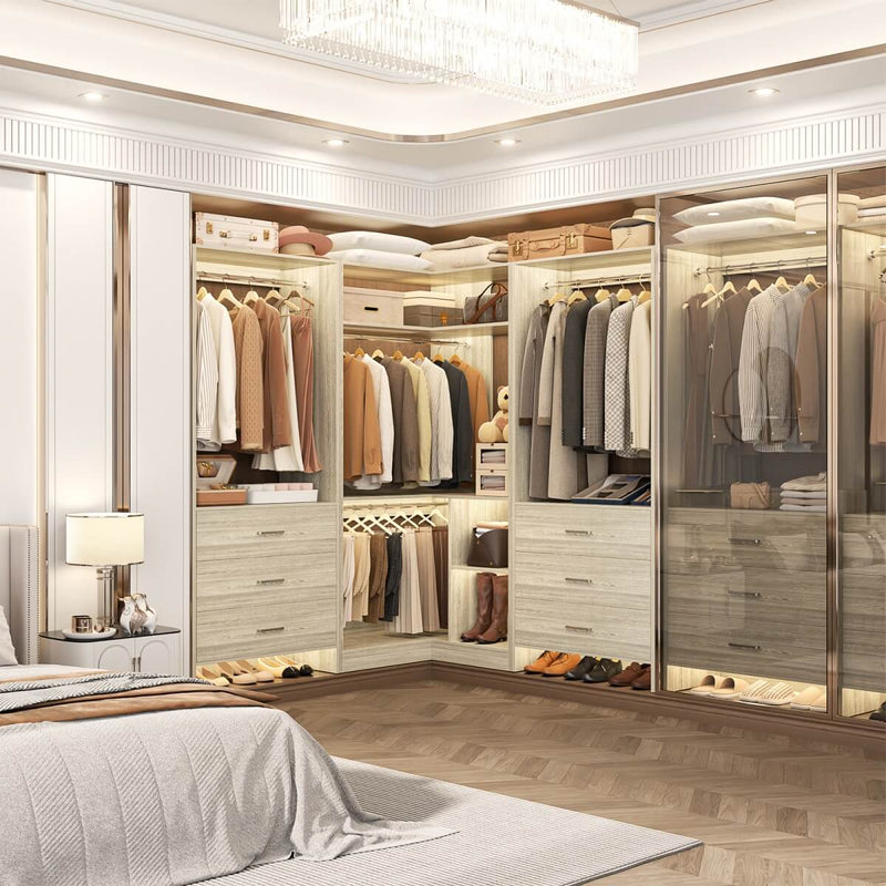 4FT Wardrobe Closet System Bundle with 6 Drawers and 2 Hanging Rods, Set of 2