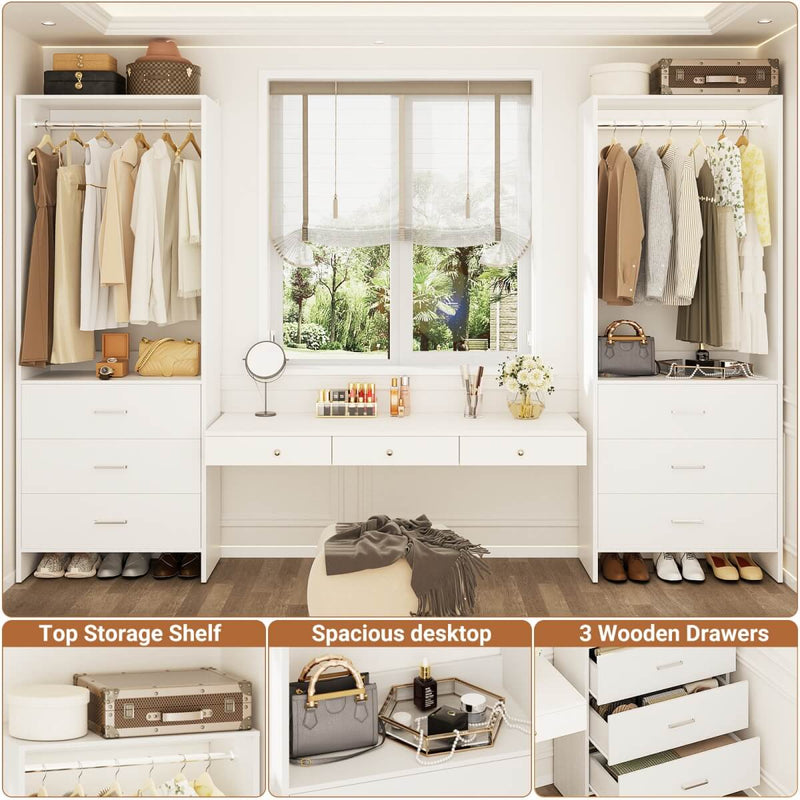 4FT Wardrobe Closet System Bundle with 6 Drawers and 2 Hanging Rods, Set of 2