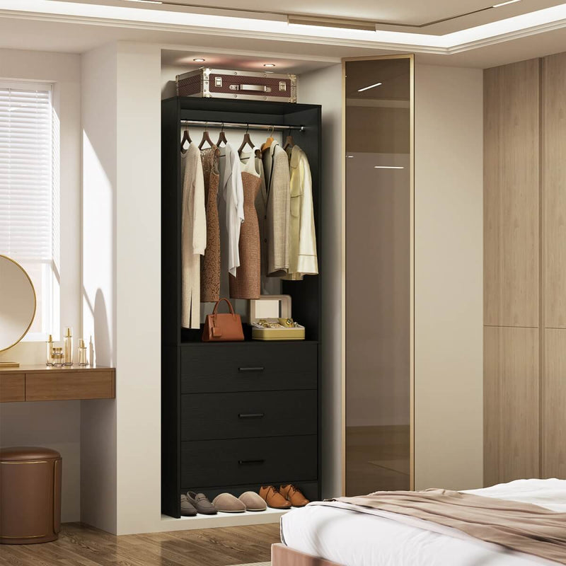 24'' Closet System with 3 Wooden Drawers & 1 Hanging Rod