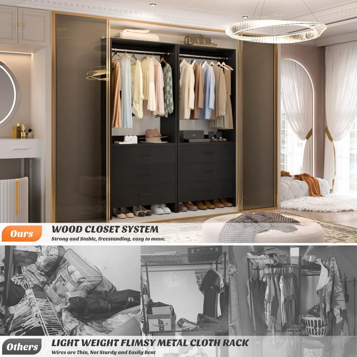 24'' Closet System with 3 Wooden Drawers & 1 Hanging Rod