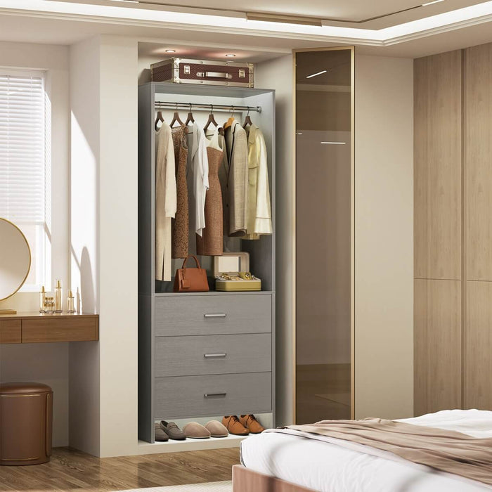 24'' Closet System with 3 Wooden Drawers & 1 Hanging Rod