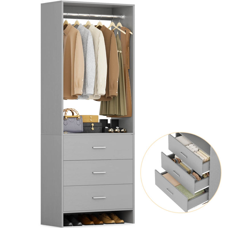 24'' Closet System with 3 Wooden Drawers & 1 Hanging Rod