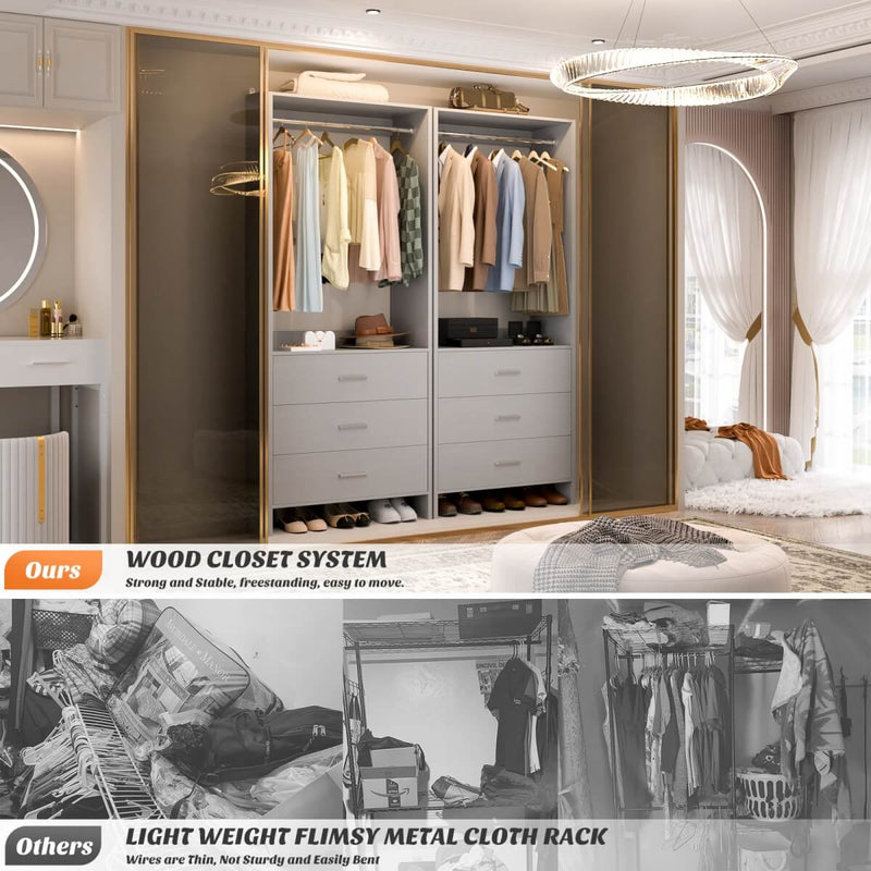 24'' Closet System with 3 Wooden Drawers & 1 Hanging Rod