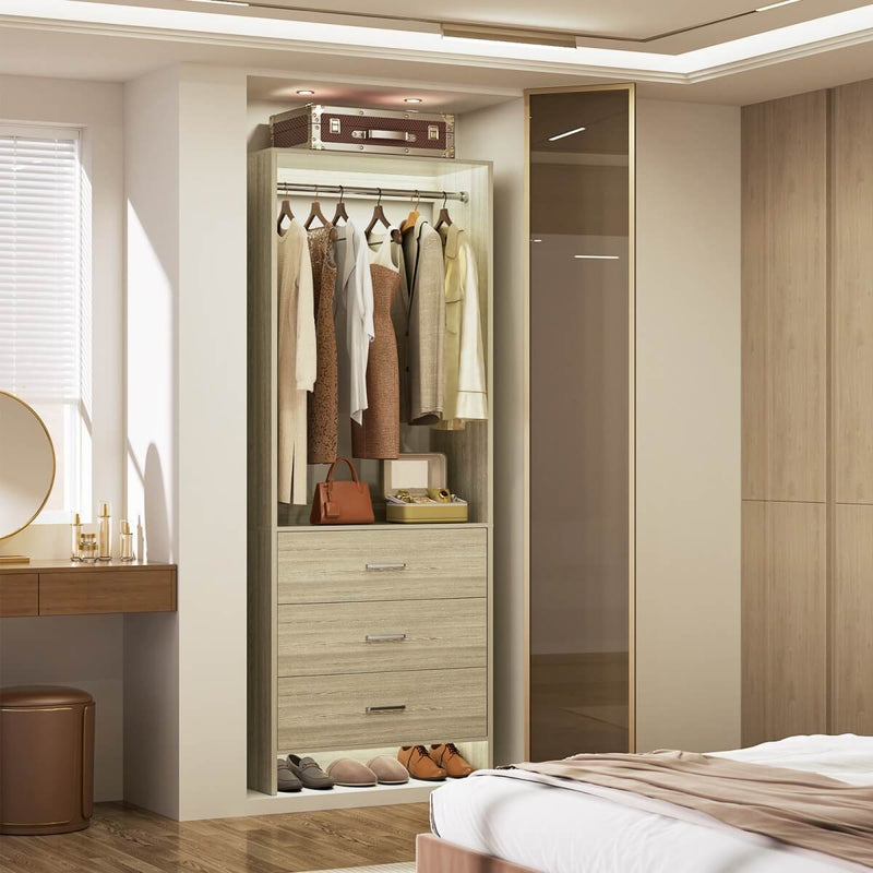 24'' Closet System with 3 Wooden Drawers & 1 Hanging Rod