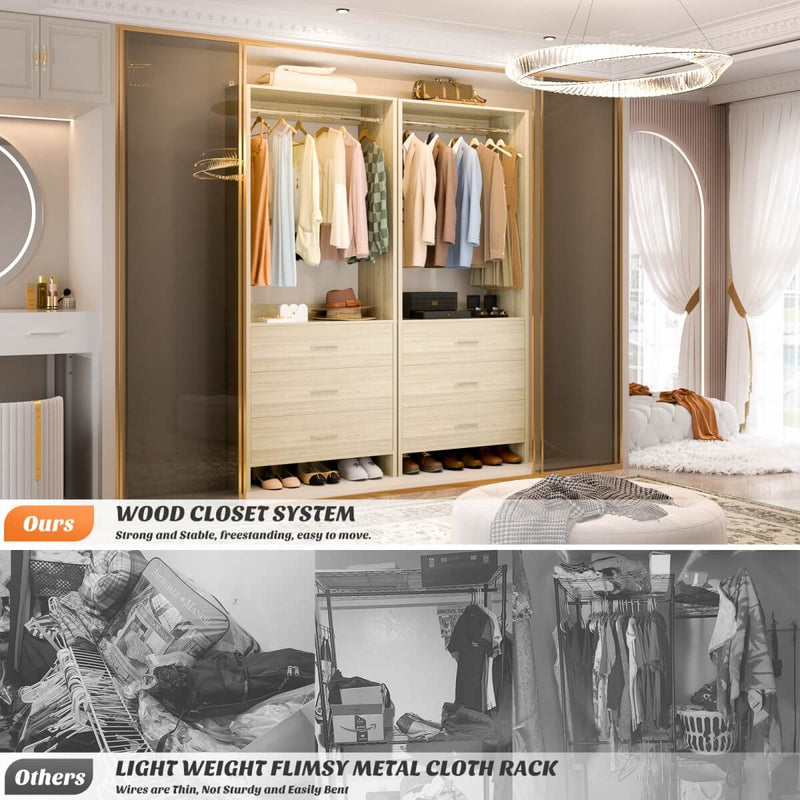 24'' Closet System with 3 Wooden Drawers & 1 Hanging Rod