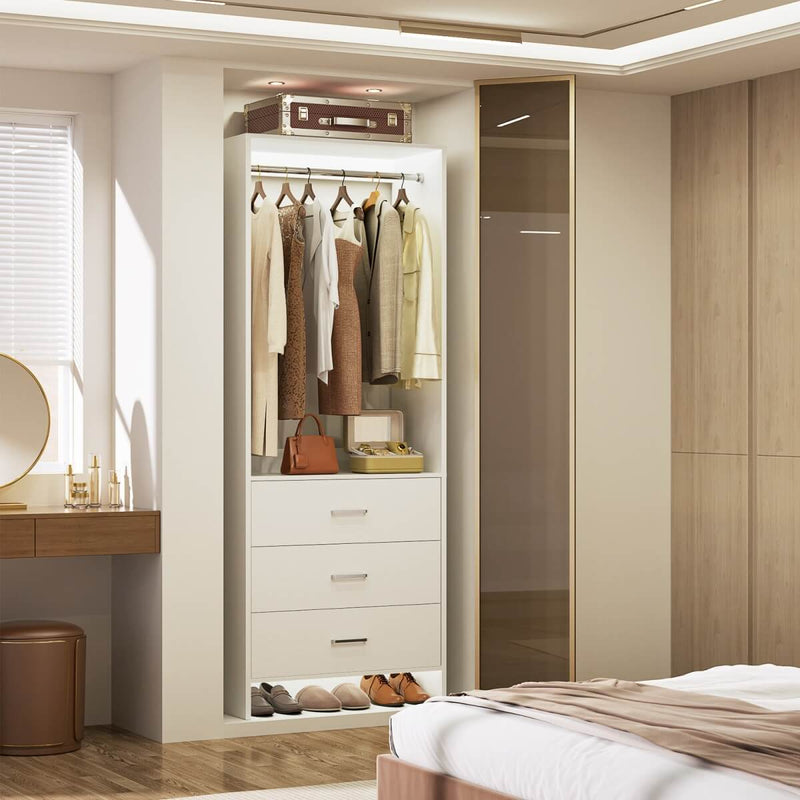 24'' Closet System with 3 Wooden Drawers & 1 Hanging Rod