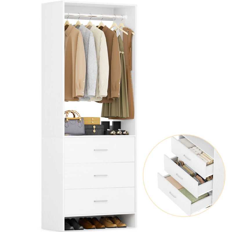 24'' Closet System with 3 Wooden Drawers & 1 Hanging Rod