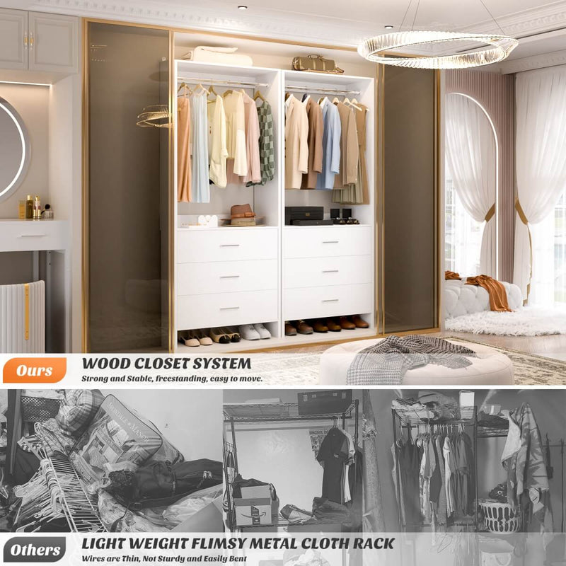 24'' Closet System with 3 Wooden Drawers & 1 Hanging Rod