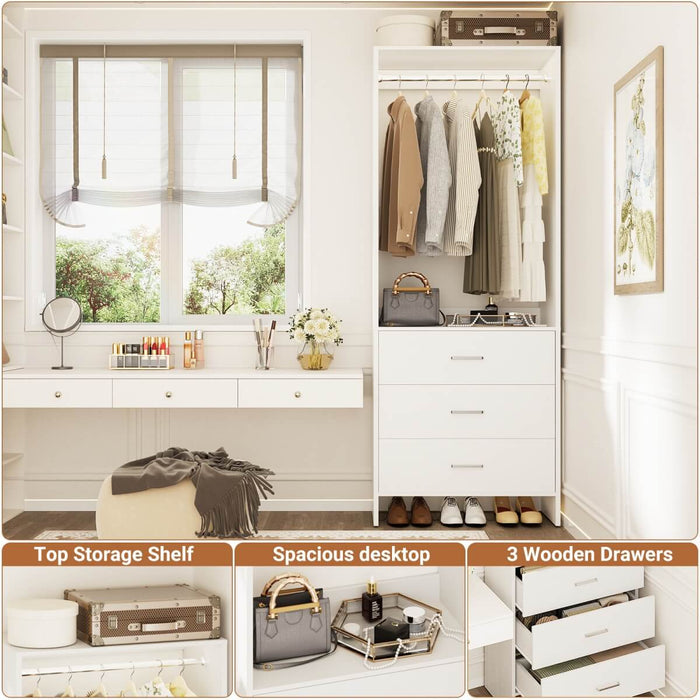 24'' Closet System with 3 Wooden Drawers & 1 Hanging Rod