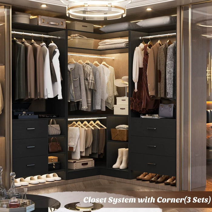 34'' Freestanding Corner Closet System with 2 Hanging Rods & Open Storage Shelves