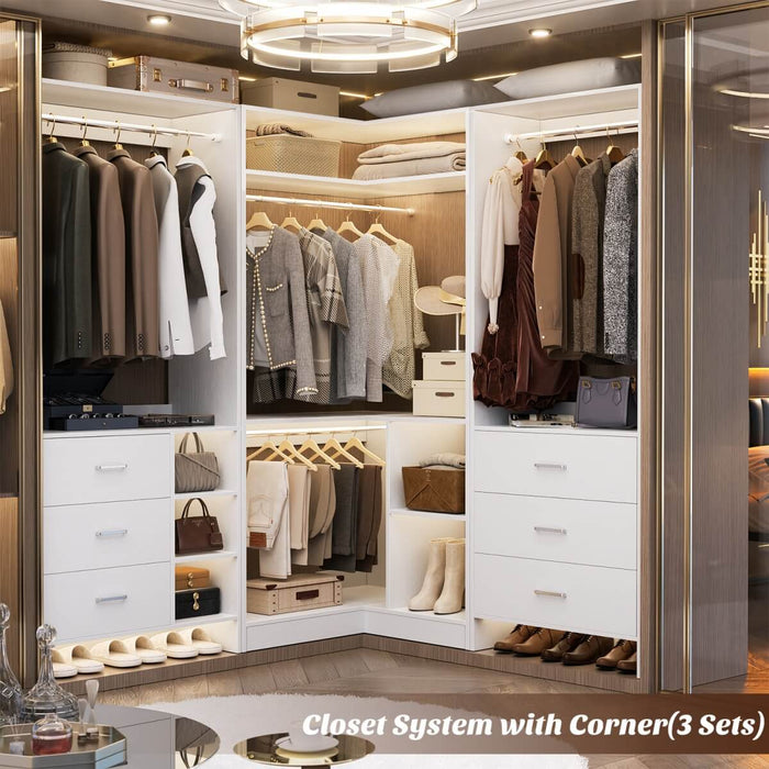 34'' Freestanding Corner Closet System with 2 Hanging Rods & Open Storage Shelves