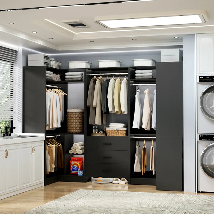 U-Shaped Heavy Duty Closet Organizer System with Drawers and Shelves, 3 Packs