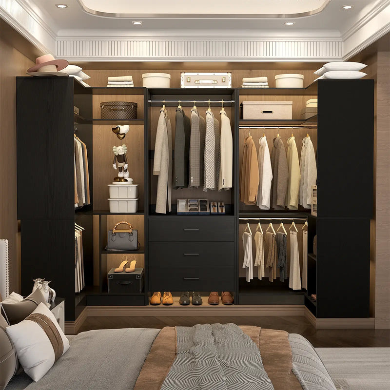 U-Shaped Heavy Duty Closet Organizer System with Drawers and Shelves, 3 Packs