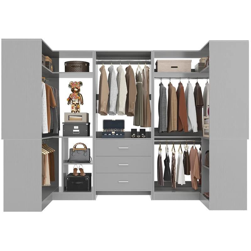 U-Shaped Heavy Duty Closet Organizer System with Drawers and Shelves, 3 Packs